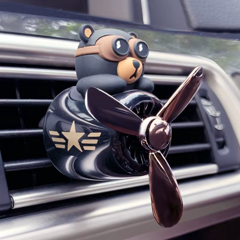 Rotating Pilot Bear Car Air Freshener Vent Clip Perfume Diffuser