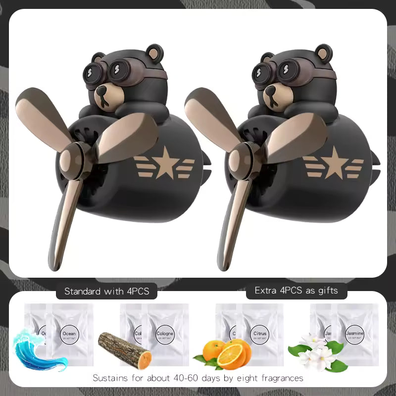 Rotating Pilot Bear Car Air Freshener Vent Clip Perfume Diffuser