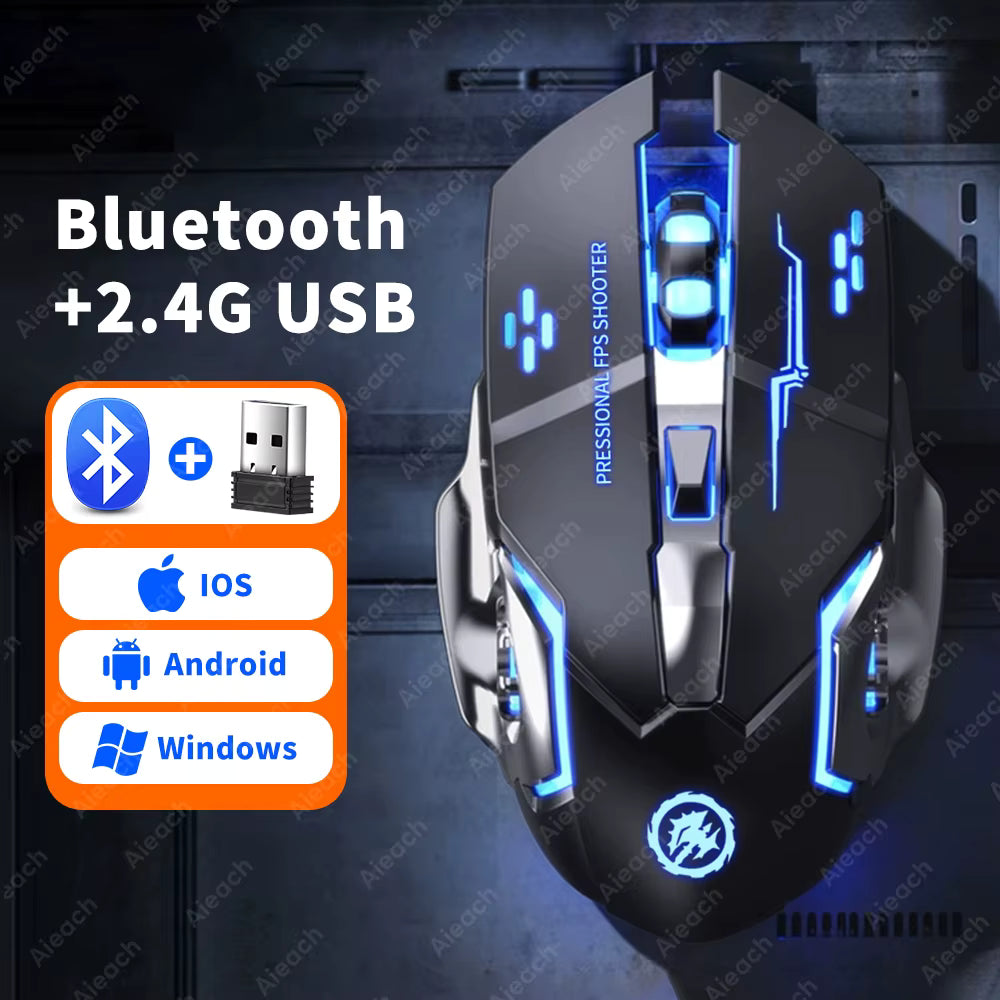 Wireless Bluetooth Gaming Mouse 2.4G Rechargeable RGB Backlit Mouse
