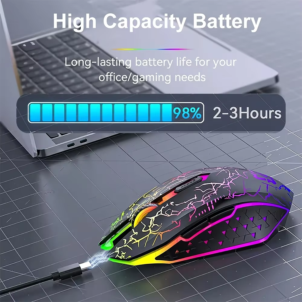 Bluetooth 5.2 RGB Wireless Mouse Dual Mode Silent Gaming Mouse 6 Buttons