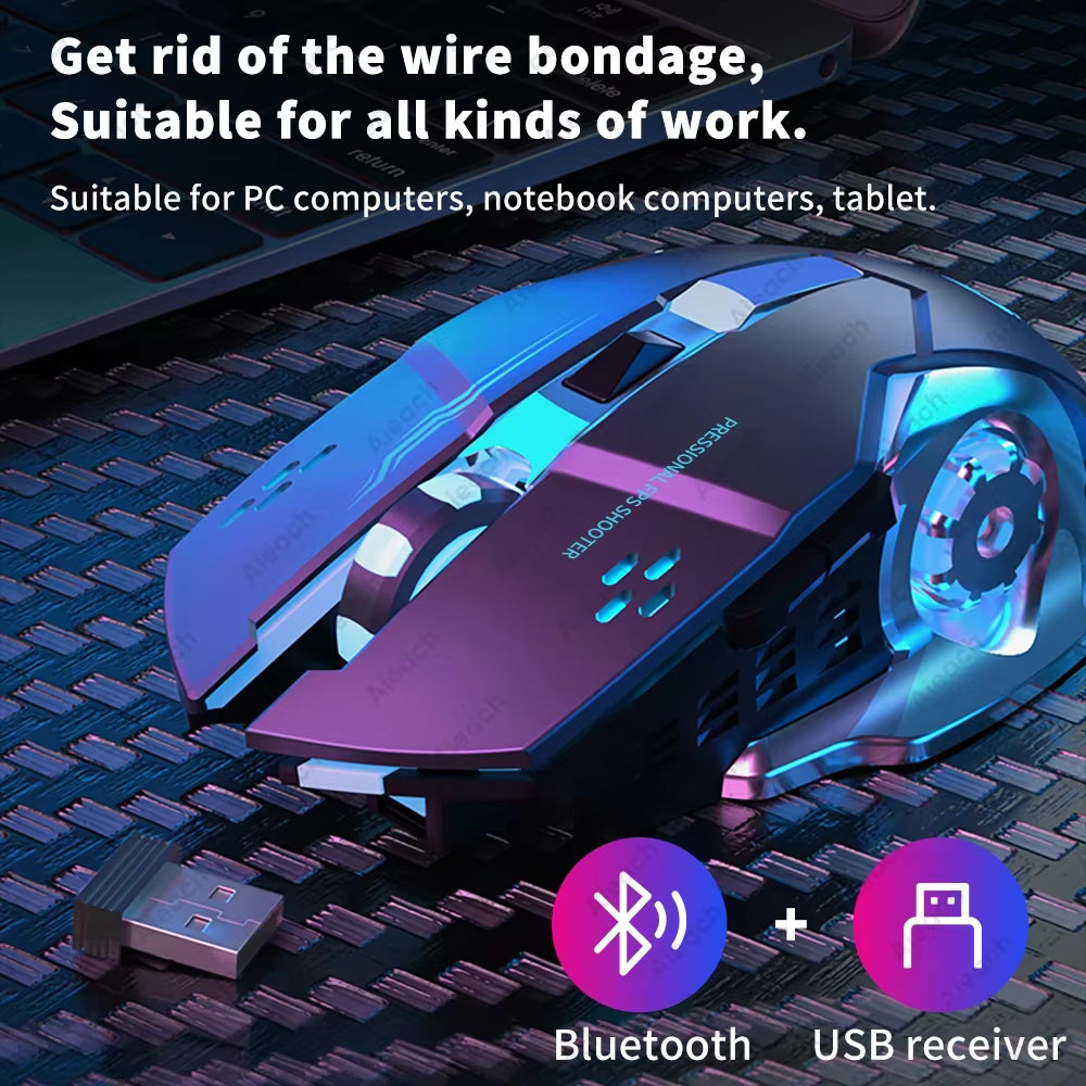 Wireless Bluetooth Gaming Mouse 2.4G Rechargeable RGB Backlit Mouse