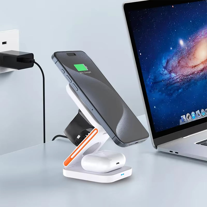 3-in-1 Foldable Magnetic Wireless Charging Station for iPhone, Apple Watch & AirPods Pro