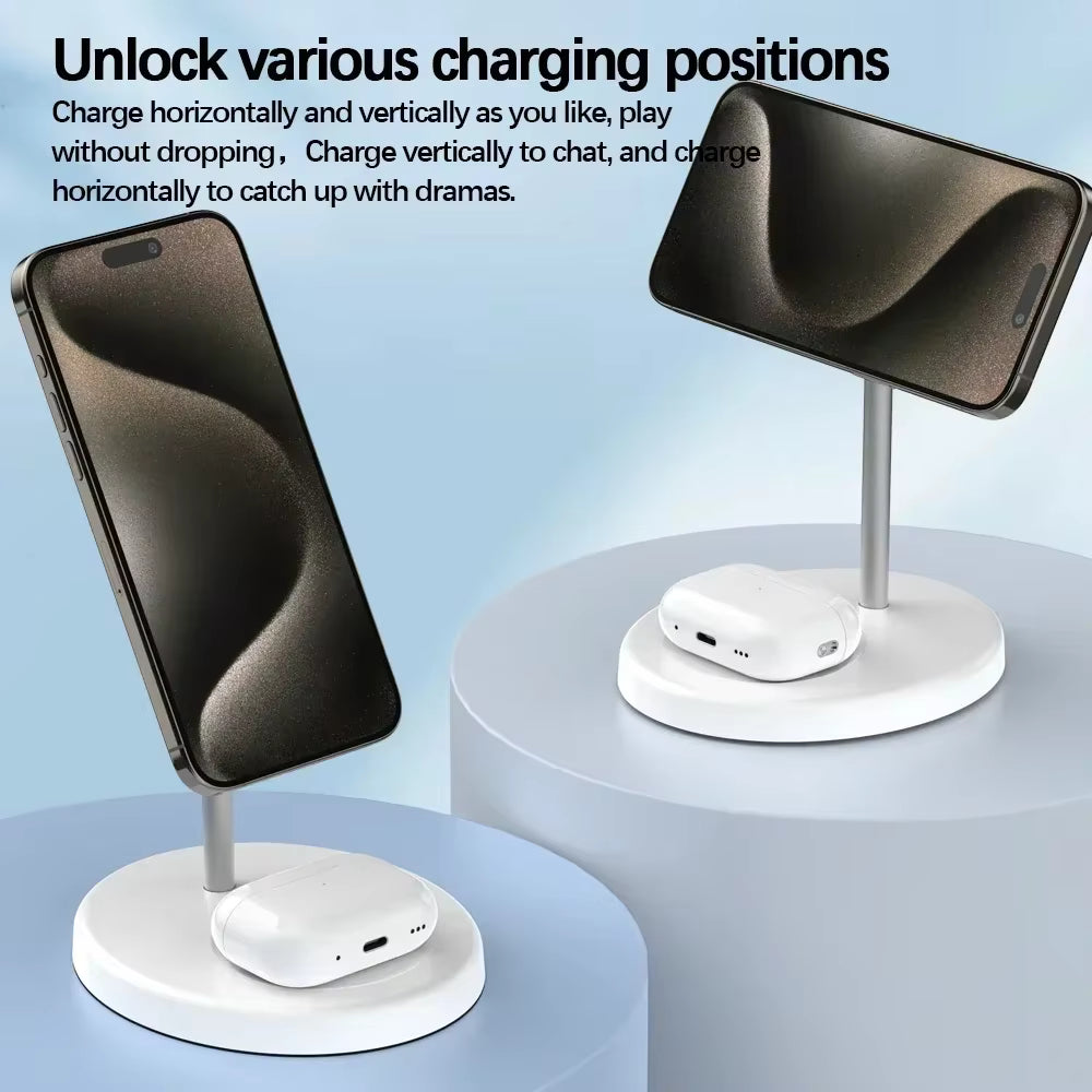 Desktop 2-in-1 Magnetic Wireless Charger Stand for iPhone & AirPods Pro Fast Charging