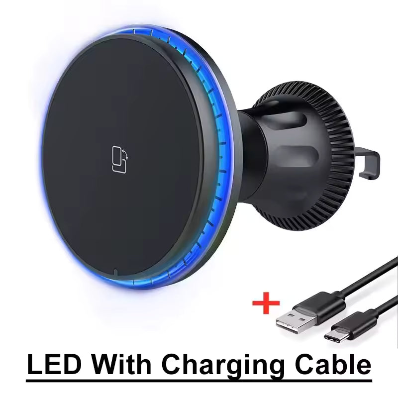RGB Magnetic Wireless Car Charger & MagSafe Phone Mount for iPhone 12–17 Pro Max