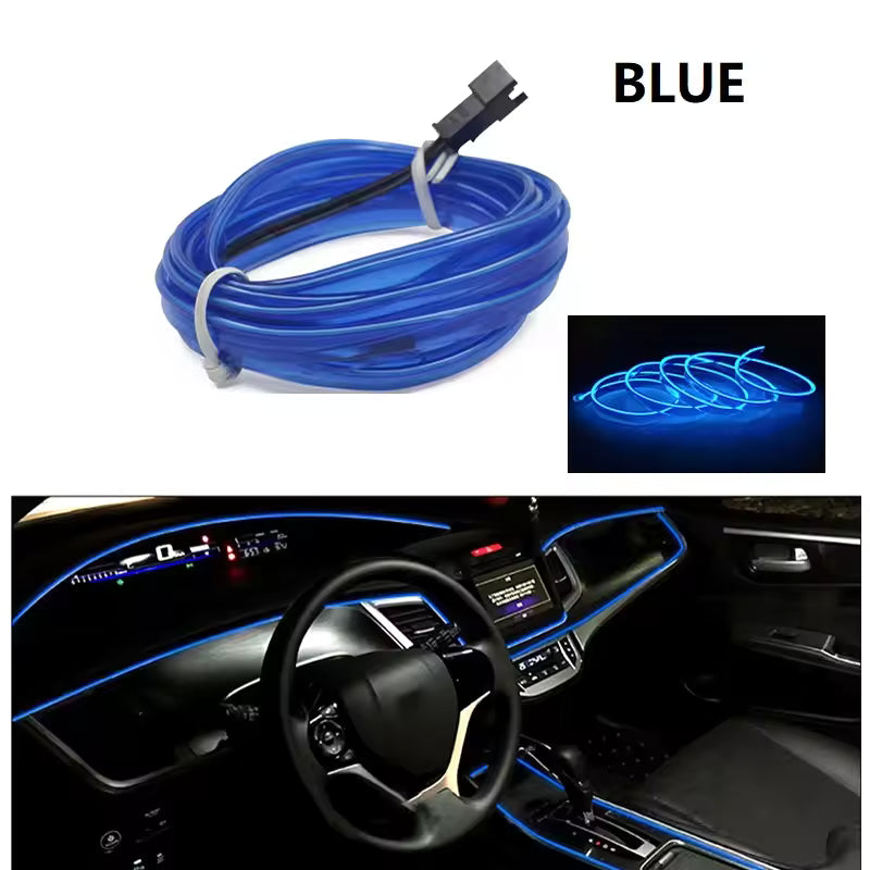 3m/5m/10m Neon LED Car Interior Light Strip – Flexible EL Wire Ambient Decoration Lamp 12V