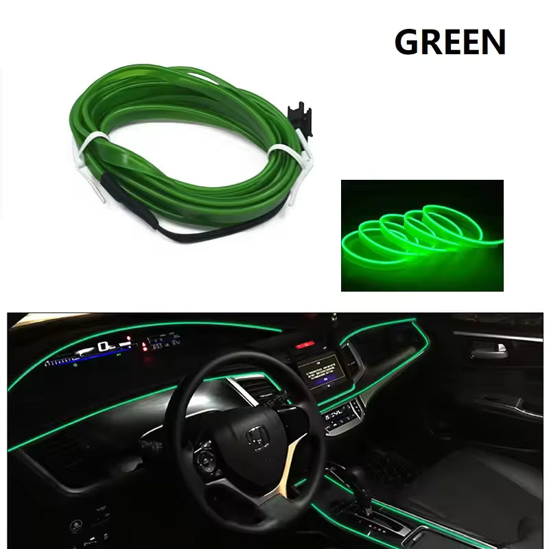 3m/5m/10m Neon LED Car Interior Light Strip – Flexible EL Wire Ambient Decoration Lamp 12V