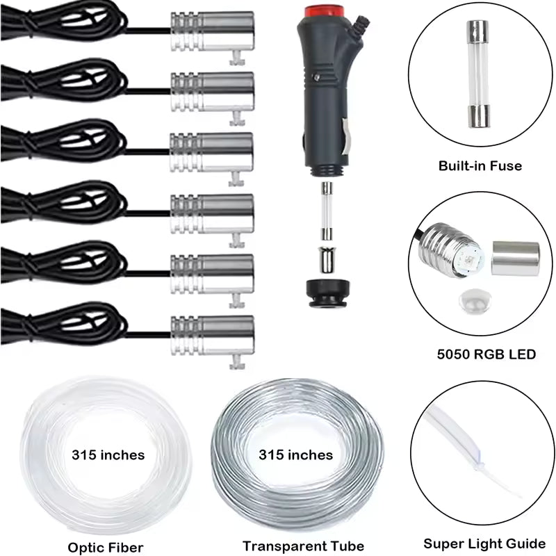 APP Control RGB EL Wire Car Interior Light – Flexible Neon Ambient Strip 12V
