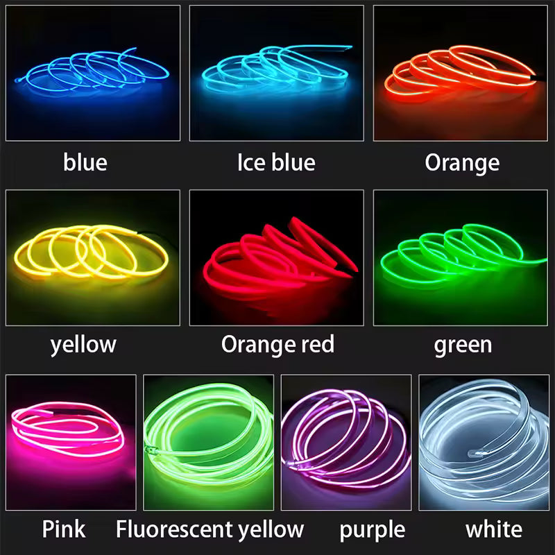 1M/2M/3M/5M USB Car Interior Neon Light Strip – Flexible LED Door & Reading Light Decoration 12V Red