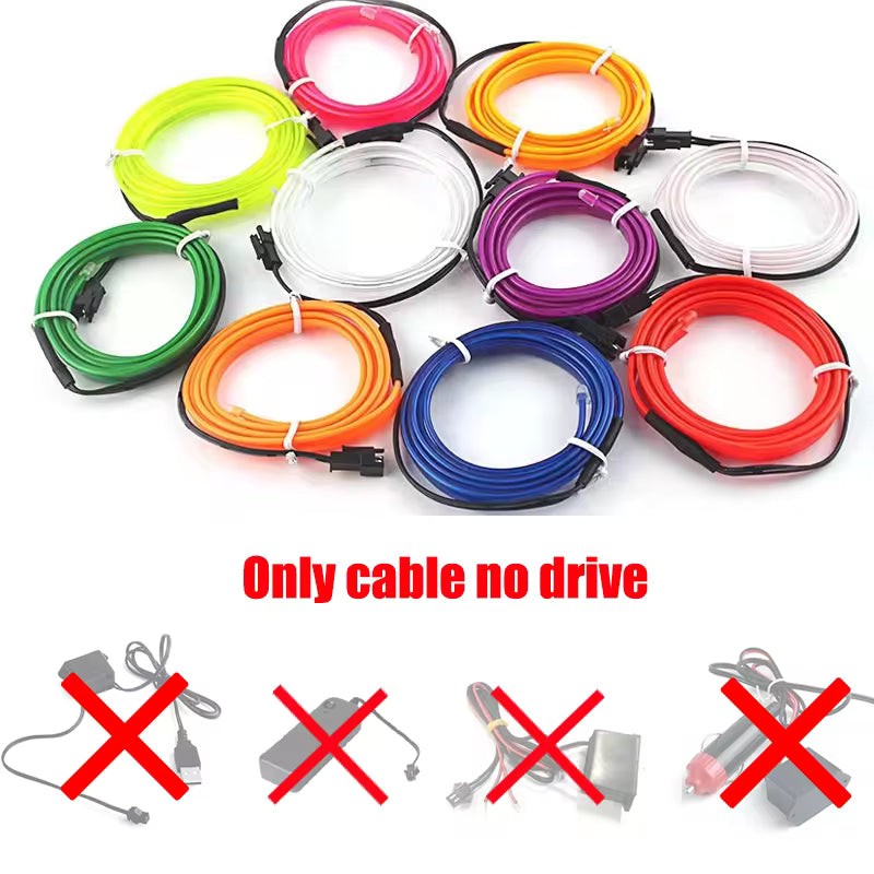 1M/2M/3M/5M USB Car Interior Neon Light Strip – Flexible LED Door & Reading Light Decoration 12V Red