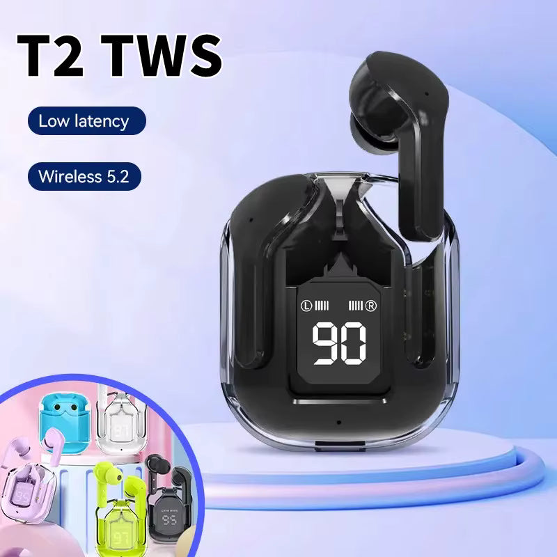 T2 Wireless Bluetooth Earbuds Transparent HiFi Stereo Headphones with LED Power Display for Xiaomi