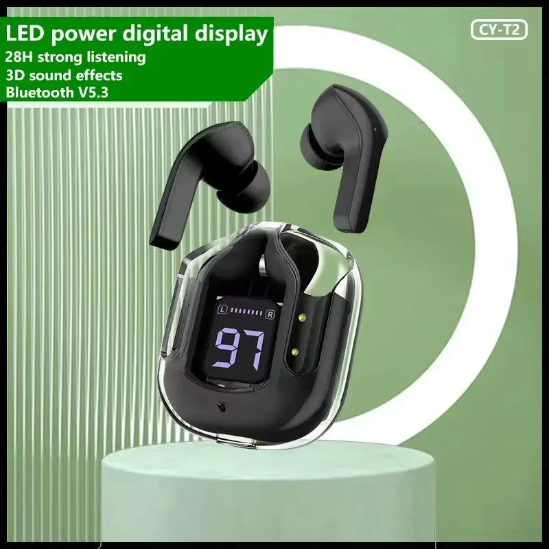 T2 Wireless Bluetooth Earbuds Transparent HiFi Stereo Headphones with LED Power Display for Xiaomi