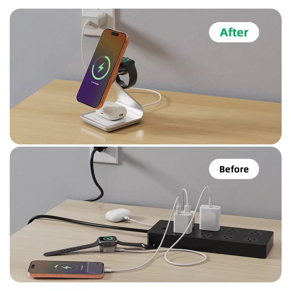 Bonola 3-in-1 Magnetic Wireless Charger 30W for iPhone, Apple Watch & AirPods Pro