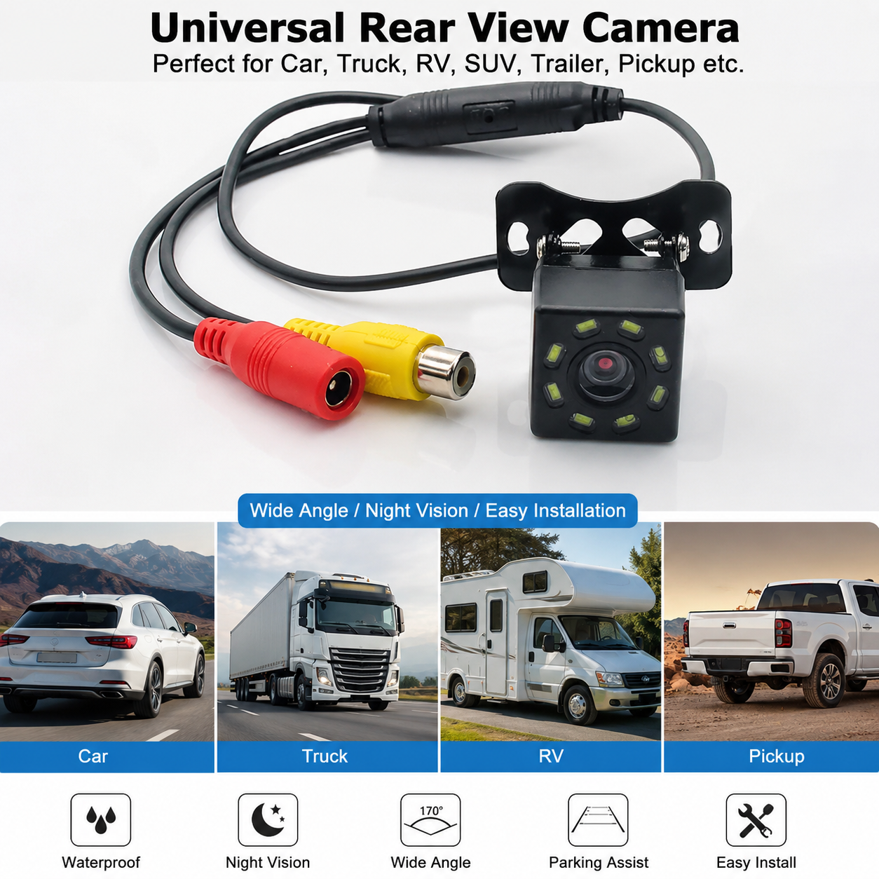 HD Wide Angle Car Rear View Backup Camera with Night Vision