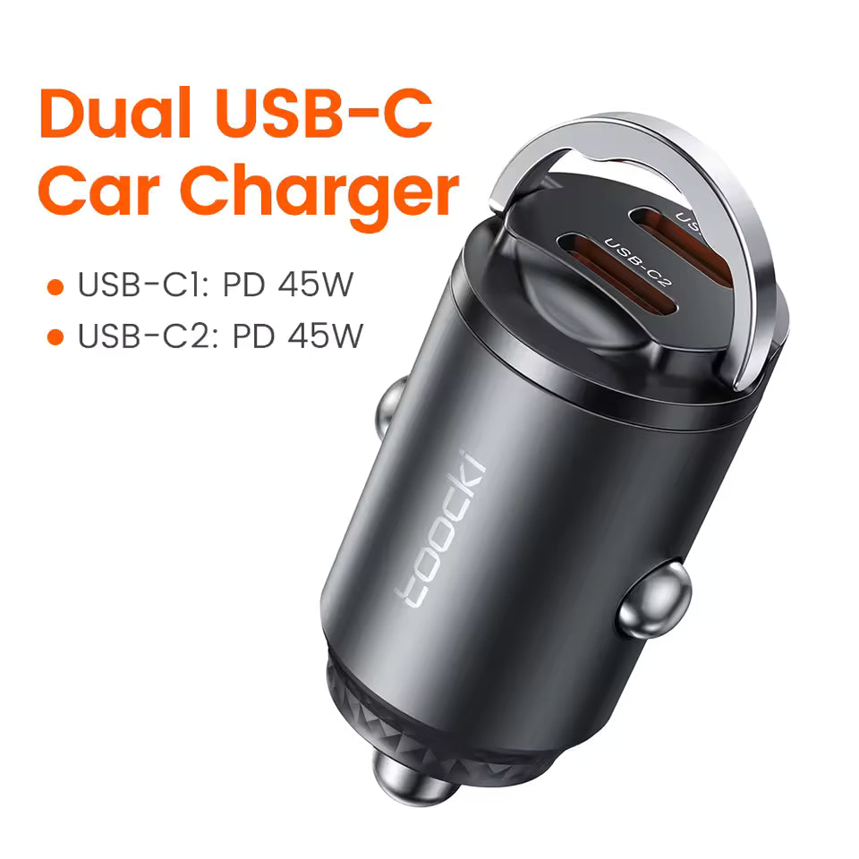 Toocki 45W USB-C Dual Port Fast Car Charger QC3.0 SCP FCP