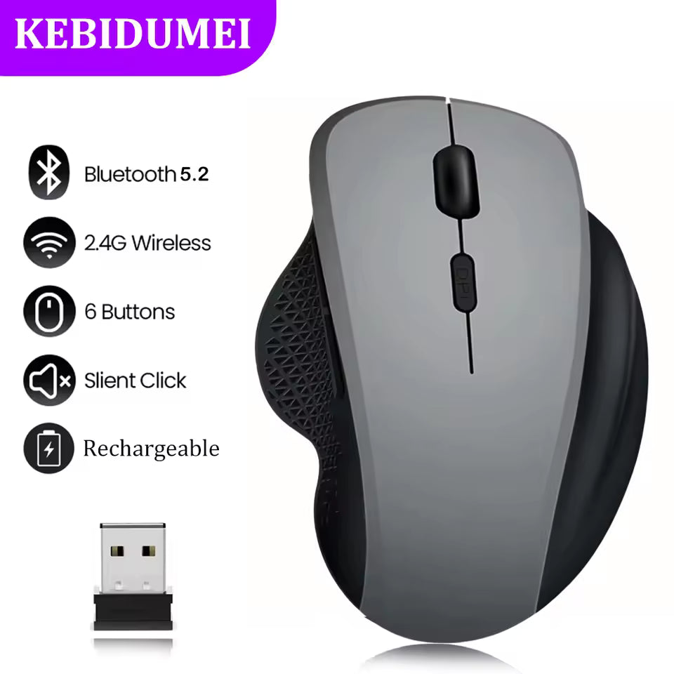 Dual Mode Bluetooth 5.2 Wireless Mouse 1600DPI Rechargeable Gaming Mouse