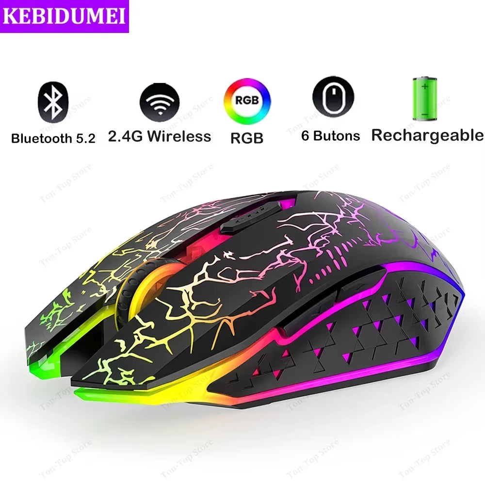 Bluetooth 5.2 RGB Wireless Mouse Dual Mode Silent Gaming Mouse 6 Buttons