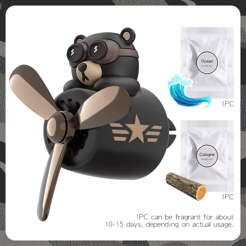 Rotating Pilot Bear Car Air Freshener Vent Clip Perfume Diffuser