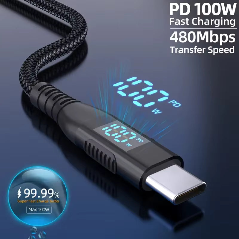 5A USB-C Fast Charging Cable | Braided Type-C Cord | 1M/2M/3M