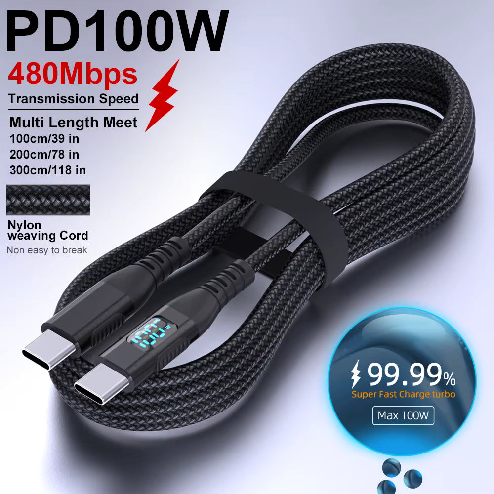 5A USB-C Fast Charging Cable | Braided Type-C Cord | 1M/2M/3M