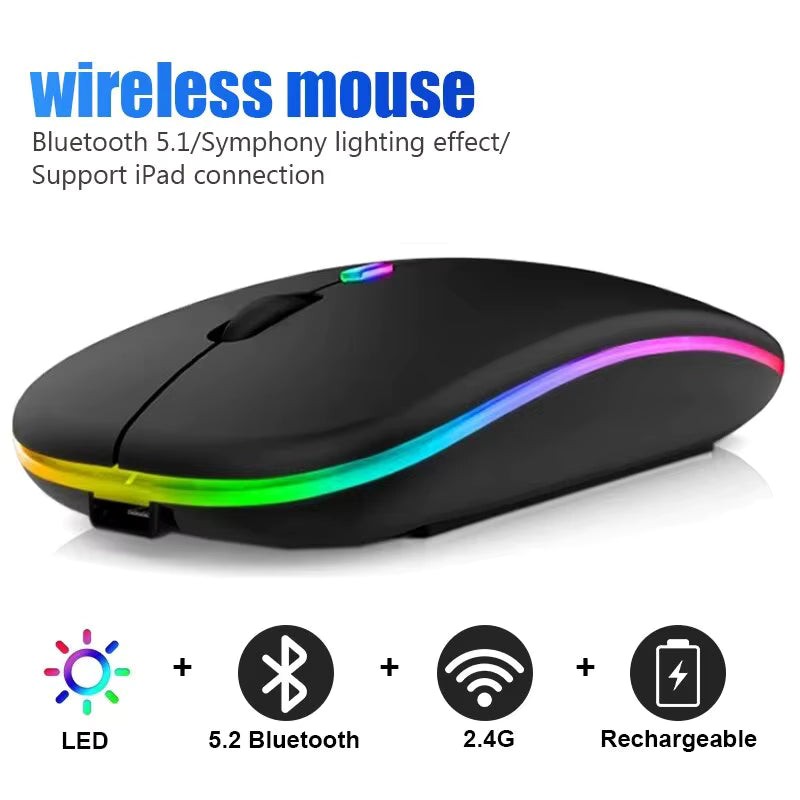RGB Rechargeable Bluetooth Wireless Mouse 3600DPI LED Backlit