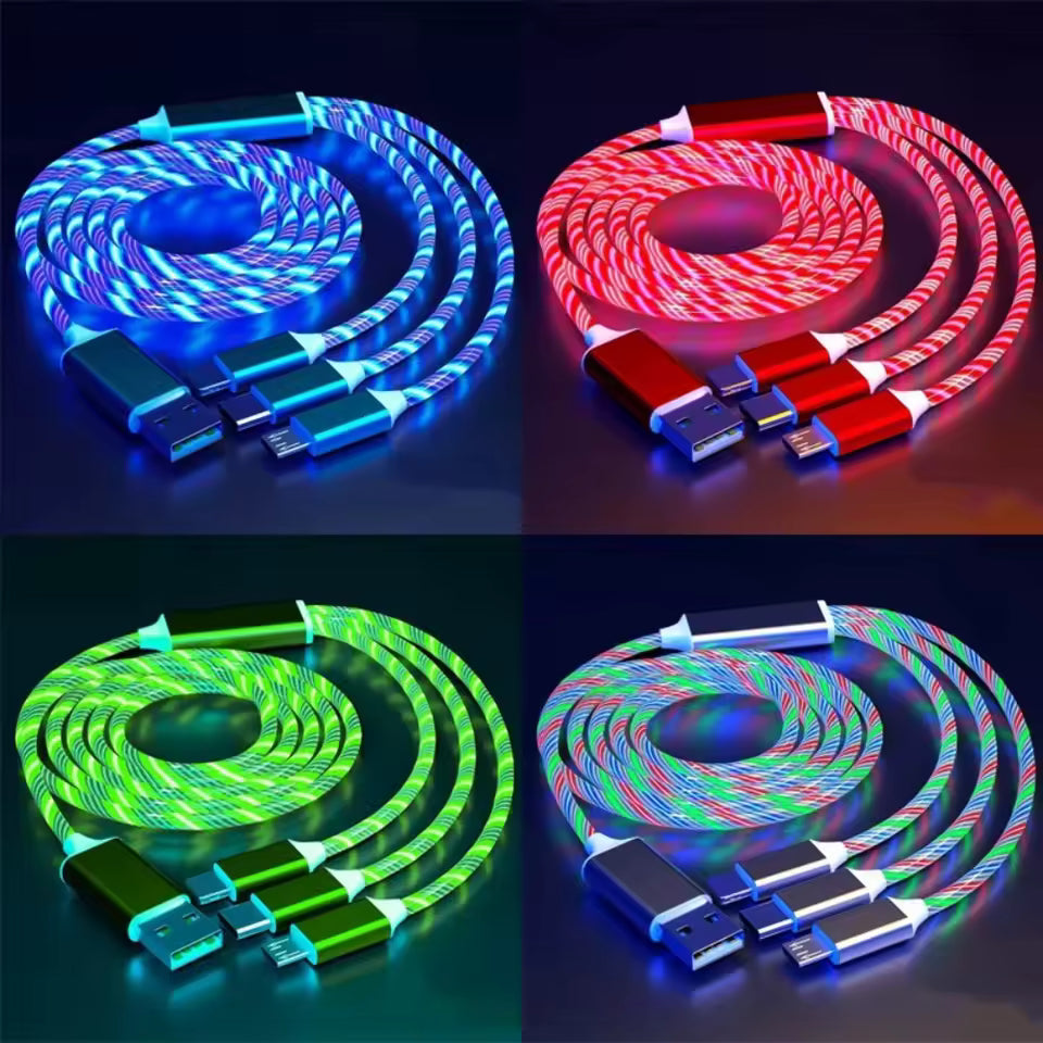 Glowing LED 3-in-1 Fast Charging Cable for Samsung, Xiaomi & iPhone