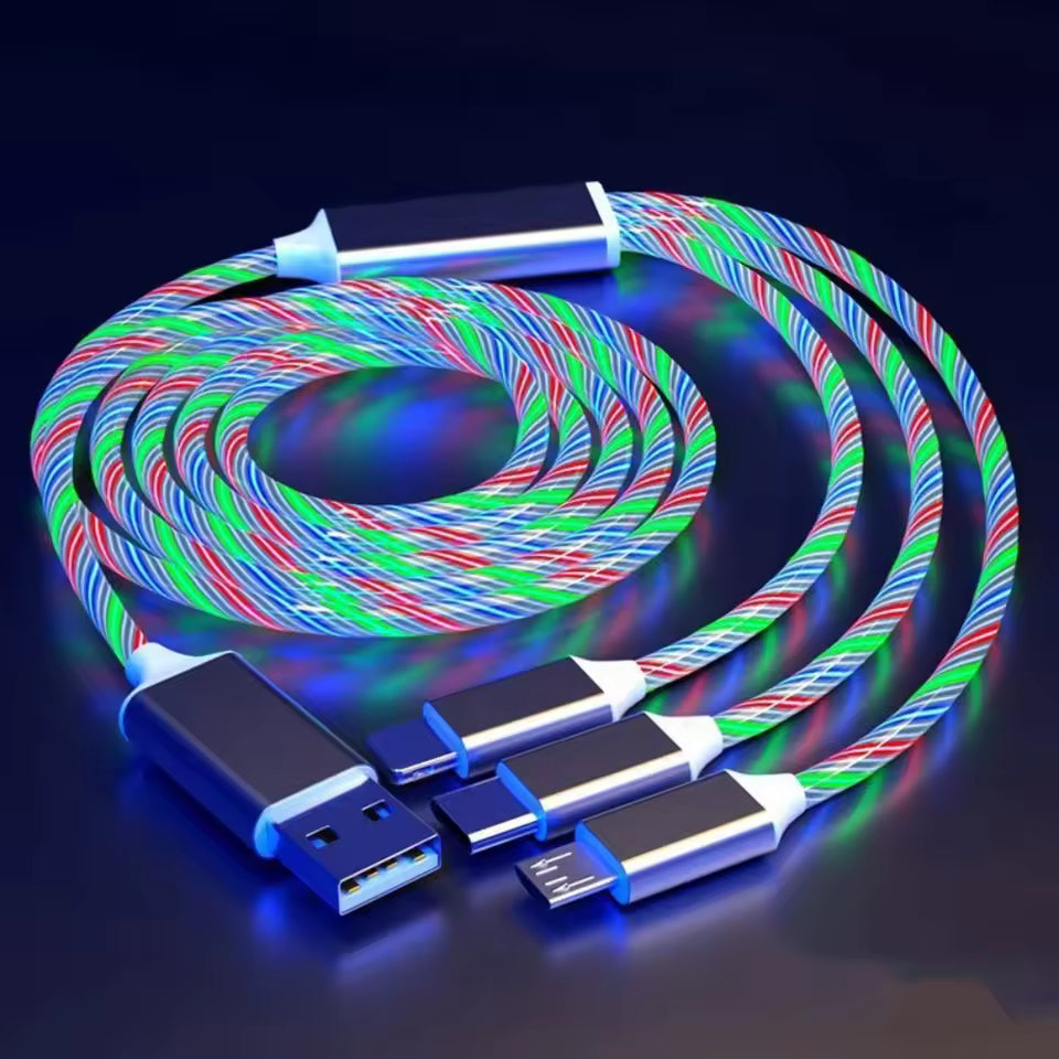 Glowing LED 3-in-1 Fast Charging Cable for Samsung, Xiaomi & iPhone ✨