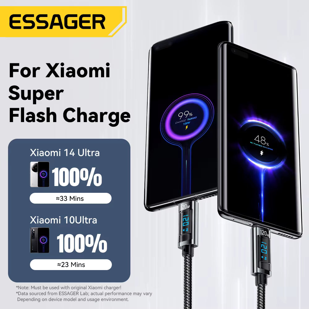 Essager 120W USB-C Fast Charging Cable | LED Digital Display Charger Cord