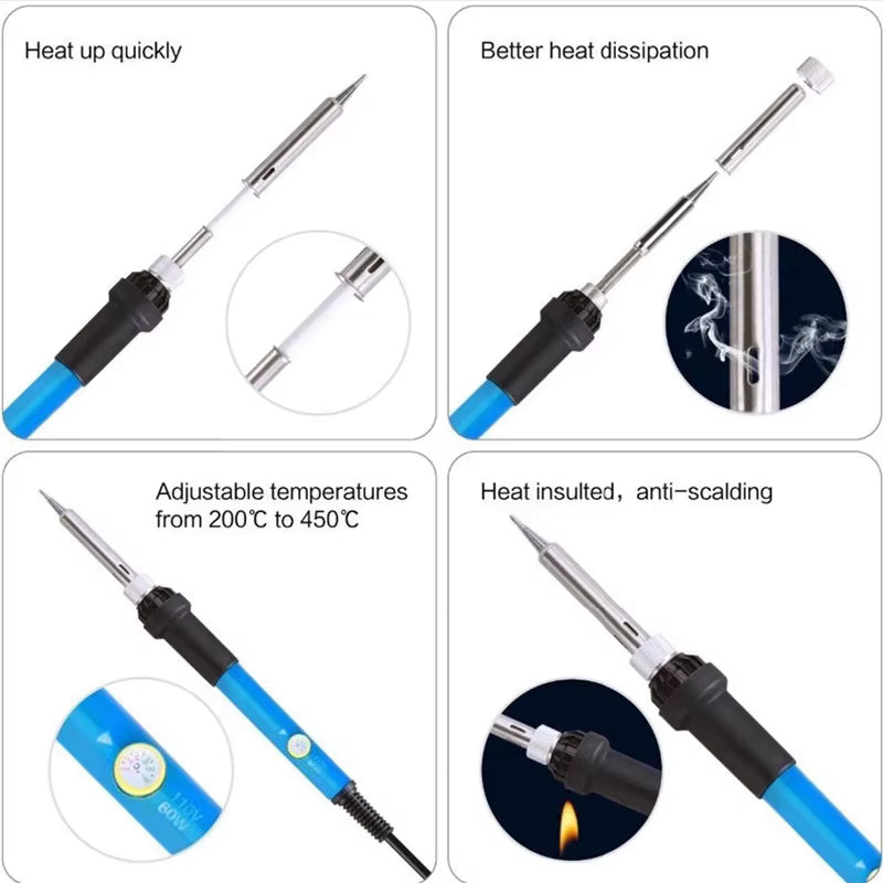 60W Adjustable Temperature Electric Soldering Iron for DIY Repair