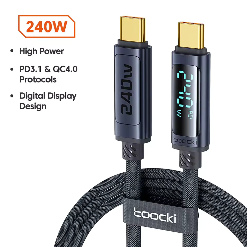 Toocki 240W USB-C Fast Charging Cable | PD3.1 Digital Display