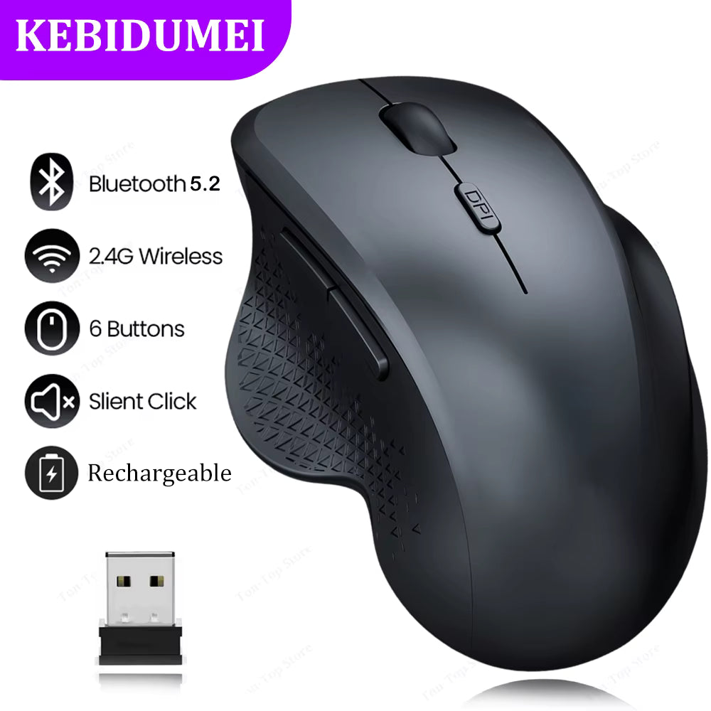 Dual Mode Bluetooth 5.2 Wireless Mouse 1600DPI Rechargeable Gaming Mouse
