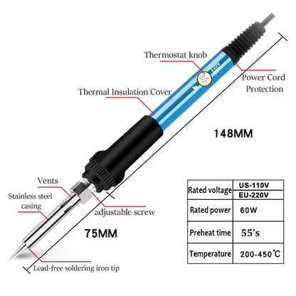 60W Adjustable Temperature Electric Soldering Iron for DIY Repair