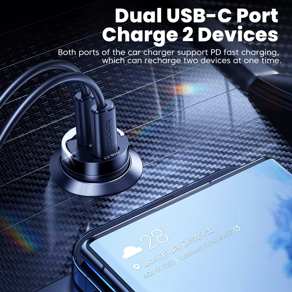 Toocki 45W USB-C Dual Port Fast Car Charger QC3.0 SCP FCP