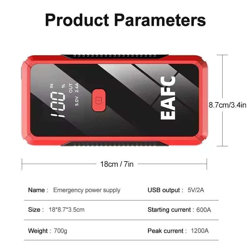EAFC 12V Car Jump Starter 2000A Portable Battery Booster Power Bank