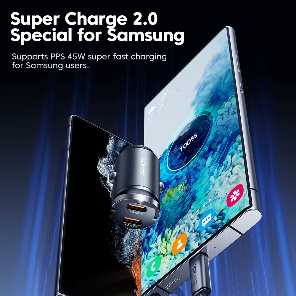 Toocki 45W USB-C Dual Port Fast Car Charger QC3.0 SCP FCP