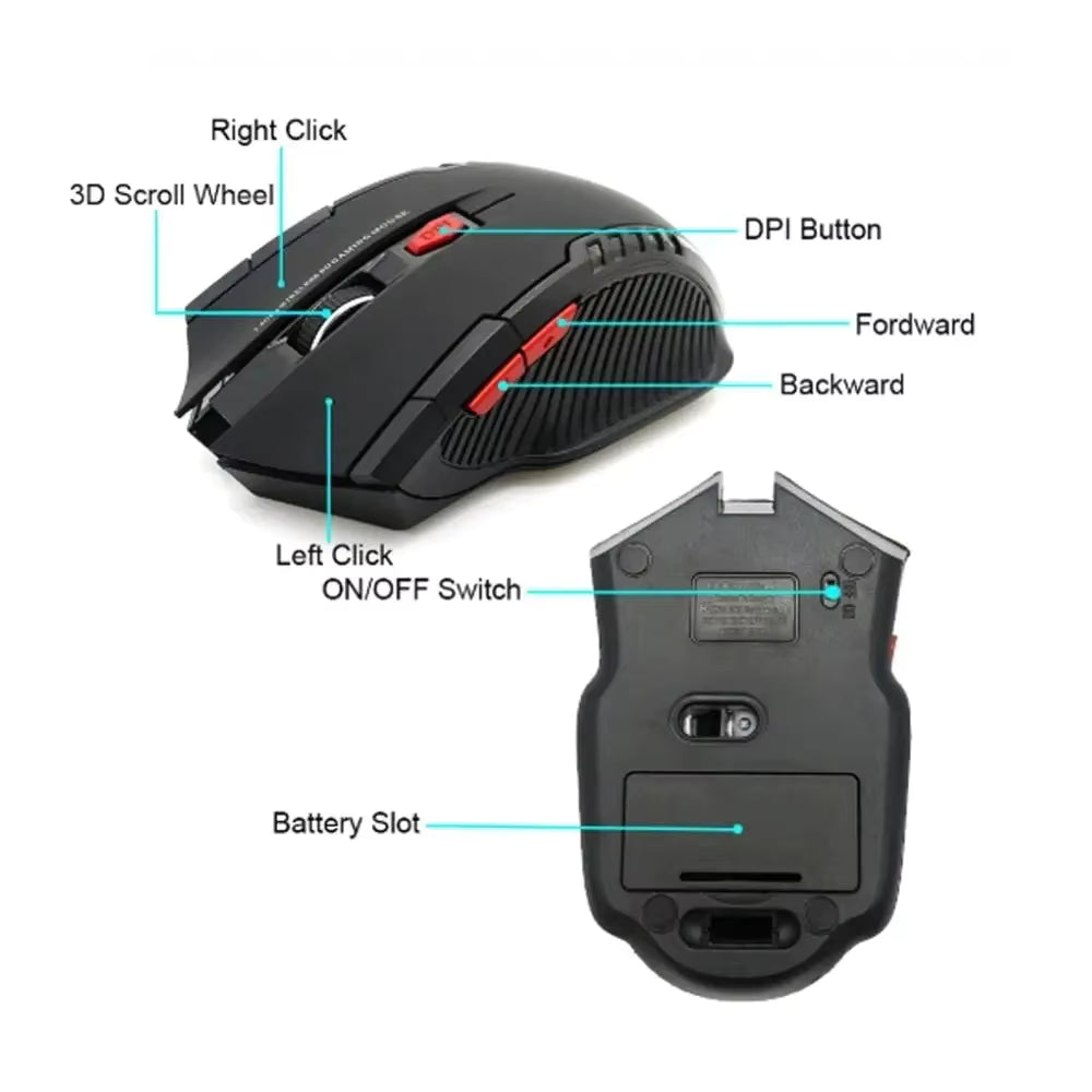 113 2.4GHz Wireless Optical Mouse with USB Receiver 6 Buttons