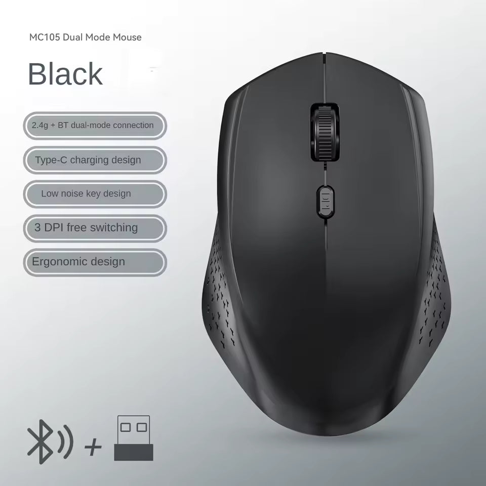 Dual Mode Bluetooth 5.2 Wireless Mouse 1600DPI Rechargeable Gaming Mouse