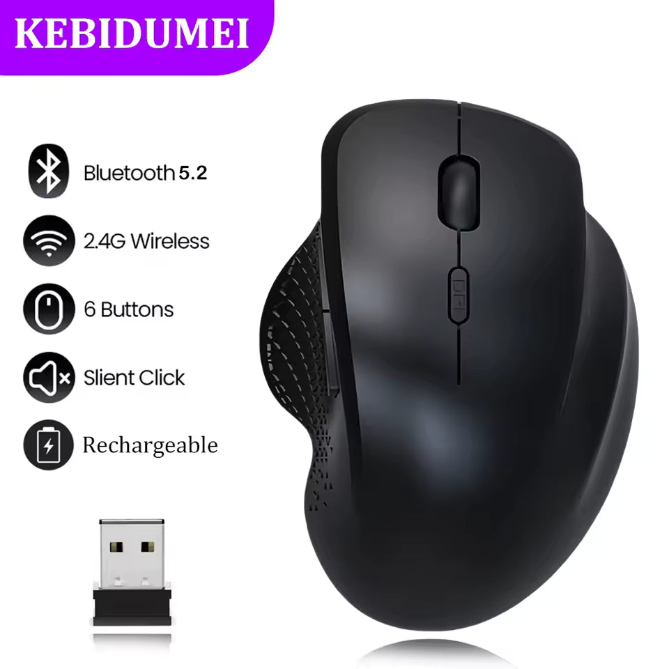 Dual Mode Bluetooth 5.2 Wireless Mouse 1600DPI Rechargeable Gaming Mouse