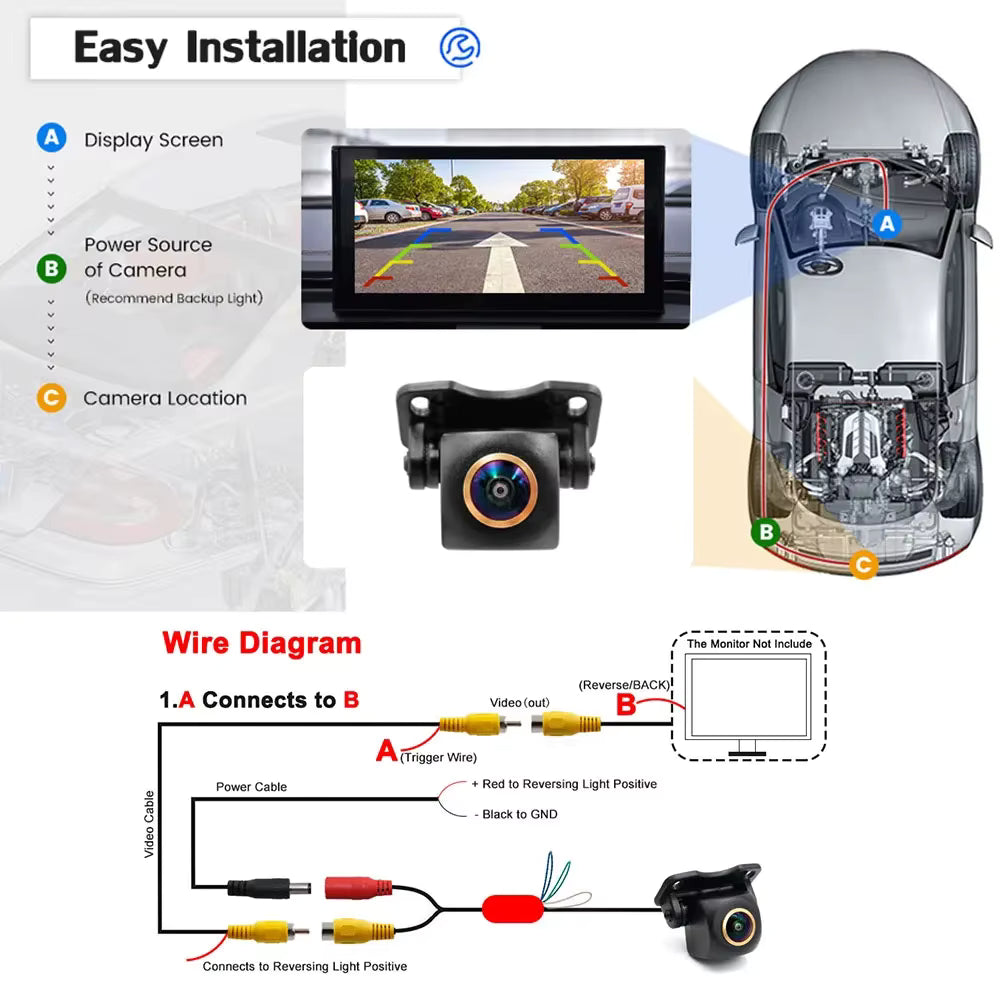 AHD 1080P Fisheye Wide Angle Car Rear View Camera Night Vision