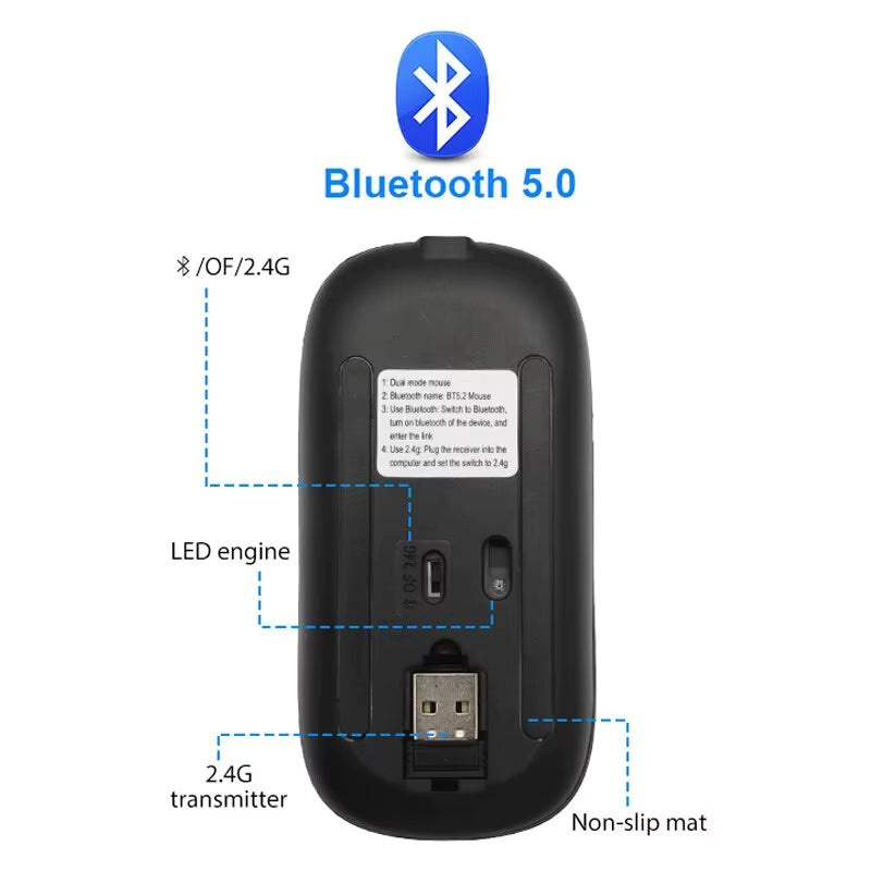 RGB Rechargeable Bluetooth Wireless Mouse 3600DPI LED Backlit