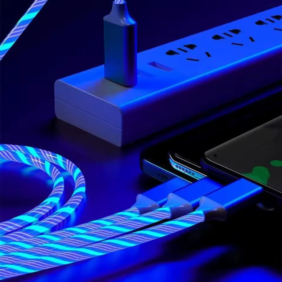 Glowing LED 3-in-1 Fast Charging Cable for Samsung, Xiaomi & iPhone ✨