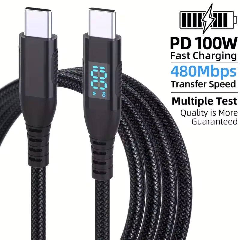 5A USB-C Fast Charging Cable | Braided Type-C Cord | 1M/2M/3M