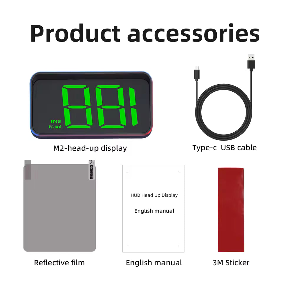 M2 GPS Head Up Display HD Digital Speedometer HUD Windshield Projector