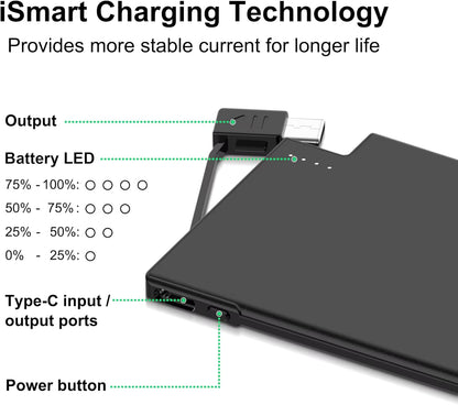 TNTOR 5000mAh Power Bank with Built-In Type-C Cable