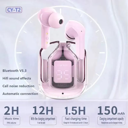 T2 Wireless Bluetooth Earbuds Transparent HiFi Stereo Headphones with LED Display for Xiaomi