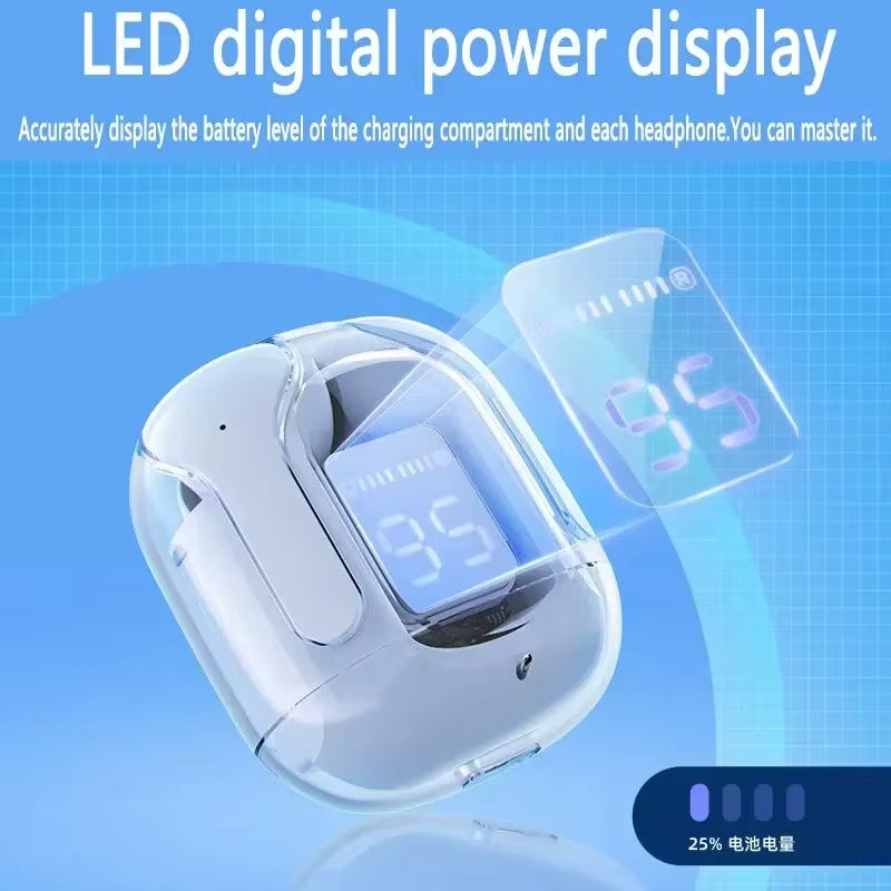 T2 Wireless Bluetooth Earbuds Transparent HiFi Stereo Headphones with LED Display for Xiaomi