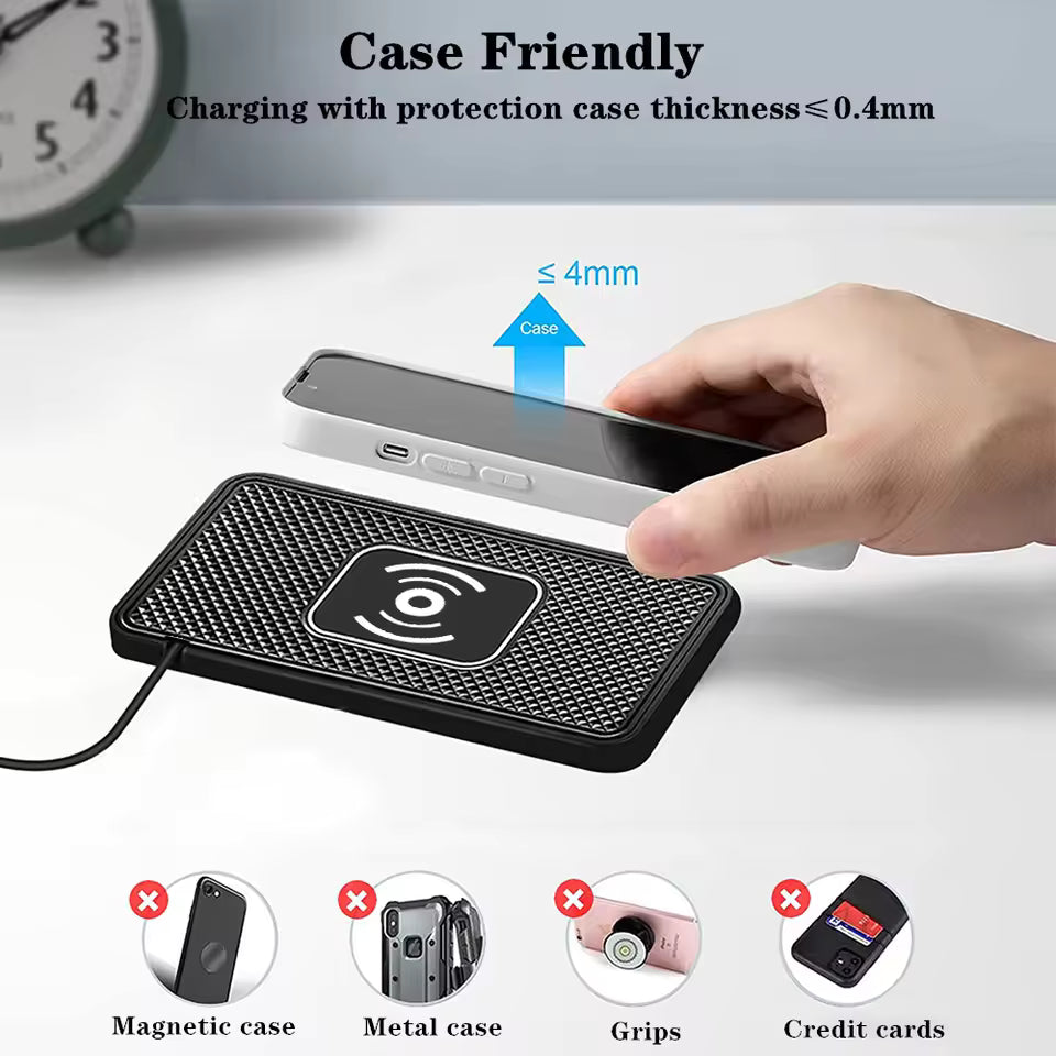 Car Wireless Charger Pad – Non-Slip Silicone Fast Charger