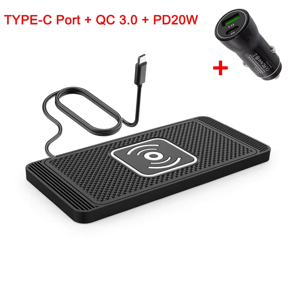Car Wireless Charger Pad – Non-Slip Silicone Fast Charger