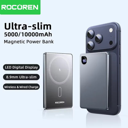 Rocoren Magnetic Power Bank 10000mAh Fast Wireless Charger