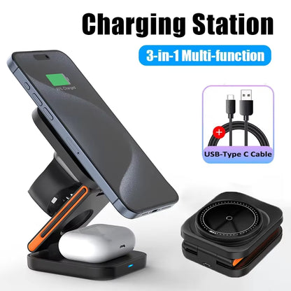 3-in-1 Foldable Magnetic Wireless Charging Station for iPhone, Apple Watch & AirPods Pro