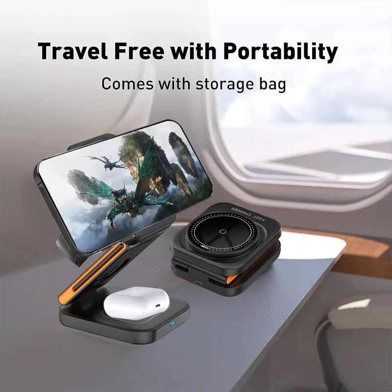 3-in-1 Foldable Magnetic Wireless Charging Station for iPhone, Apple Watch & AirPods Pro